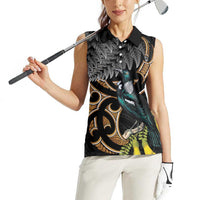 Aotearoa Kowhai Tui Bird Women Sleeveless Polo Shirt Maori Ngaru With Silver Fern LT14 - Polynesian Pride