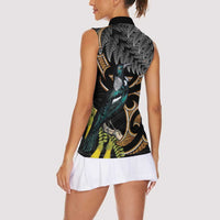 Aotearoa Kowhai Tui Bird Women Sleeveless Polo Shirt Maori Ngaru With Silver Fern LT14 - Polynesian Pride