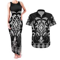 Black Ngaru Taniko With Aotearoa Maori Tattoo Couples Matching Tank Maxi Dress and Hawaiian Shirt LT14 Black - Polynesian Pride