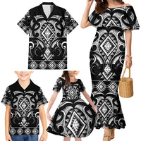 Black Ngaru Taniko With Aotearoa Maori Tattoo Family Matching Mermaid Dress and Hawaiian Shirt LT14 - Polynesian Pride