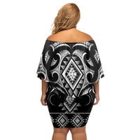 Black Ngaru Taniko With Aotearoa Maori Tattoo Family Matching Off Shoulder Short Dress and Hawaiian Shirt LT14 - Polynesian Pride