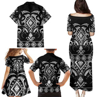 Black Ngaru Taniko With Aotearoa Maori Tattoo Family Matching Puletasi and Hawaiian Shirt LT14 - Polynesian Pride