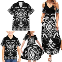 Black Ngaru Taniko With Aotearoa Maori Tattoo Family Matching Summer Maxi Dress and Hawaiian Shirt LT14 - Polynesian Pride