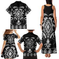 Black Ngaru Taniko With Aotearoa Maori Tattoo Family Matching Tank Maxi Dress and Hawaiian Shirt LT14 - Polynesian Pride