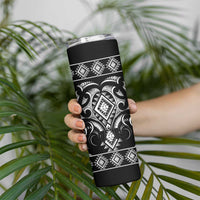 Black Ngaru Taniko With Aotearoa Maori Tattoo Skinny Tumbler LT14 - Polynesian Pride