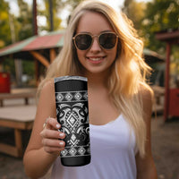Black Ngaru Taniko With Aotearoa Maori Tattoo Skinny Tumbler LT14 - Polynesian Pride