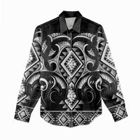 Black Ngaru Taniko With Aotearoa Maori Tattoo Women Casual Shirt LT14 - Polynesian Pride