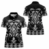 Black Ngaru Taniko With Aotearoa Maori Tattoo Women Polo Shirt LT14 - Polynesian Pride