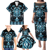 Blue Ngaru Taniko With Aotearoa Maori Tattoo Family Matching Puletasi and Hawaiian Shirt LT14 - Polynesian Pride