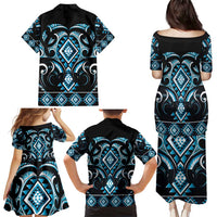 Blue Ngaru Taniko With Aotearoa Maori Tattoo Family Matching Puletasi and Hawaiian Shirt LT14 - Polynesian Pride