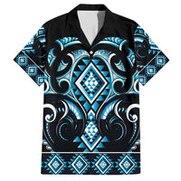 Blue Ngaru Taniko With Aotearoa Maori Tattoo Family Matching Short Sleeve Bodycon Dress and Hawaiian Shirt LT14 Dad's Shirt - Short Sleeve Blue - Polynesian Pride