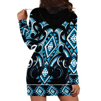 Blue Ngaru Taniko With Aotearoa Maori Tattoo Hoodie Dress LT14 - Polynesian Pride