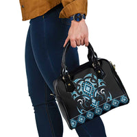Blue Ngaru Taniko With Aotearoa Maori Tattoo Shoulder Handbag