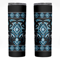 Blue Ngaru Taniko With Aotearoa Maori Tattoo Skinny Tumbler LT14 Blue - Polynesian Pride