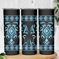 Blue Ngaru Taniko With Aotearoa Maori Tattoo Skinny Tumbler LT14 - Polynesian Pride
