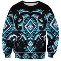 Blue Ngaru Taniko With Aotearoa Maori Tattoo Sweatshirt