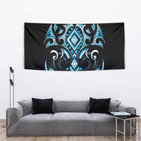 Blue Ngaru Taniko With Aotearoa Maori Tattoo Tapestry