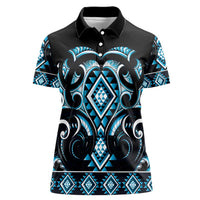 Blue Ngaru Taniko With Aotearoa Maori Tattoo Women Polo Shirt LT14 Female Blue - Polynesian Pride