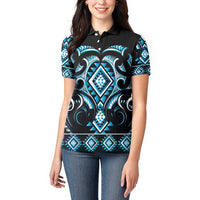 Blue Ngaru Taniko With Aotearoa Maori Tattoo Women Polo Shirt LT14 - Polynesian Pride