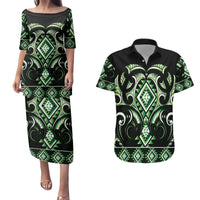 Green Ngaru Taniko With Aotearoa Maori Tattoo Couples Matching Puletasi and Hawaiian Shirt LT14 Green - Polynesian Pride
