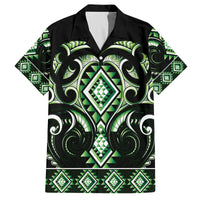 Green Ngaru Taniko With Aotearoa Maori Tattoo Family Matching Off The Shoulder Long Sleeve Dress and Hawaiian Shirt LT14 Dad's Shirt - Short Sleeve Green - Polynesian Pride