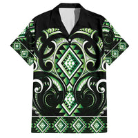 Green Ngaru Taniko With Aotearoa Maori Tattoo Family Matching Off Shoulder Short Dress and Hawaiian Shirt LT14 Dad's Shirt - Short Sleeve Green - Polynesian Pride