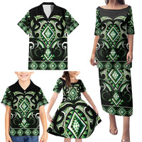 Green Ngaru Taniko With Aotearoa Maori Tattoo Family Matching Puletasi and Hawaiian Shirt LT14 - Polynesian Pride