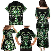 Green Ngaru Taniko With Aotearoa Maori Tattoo Family Matching Puletasi and Hawaiian Shirt LT14 - Polynesian Pride