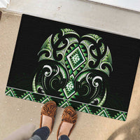 Green Ngaru Taniko With Aotearoa Maori Tattoo Rubber Doormat