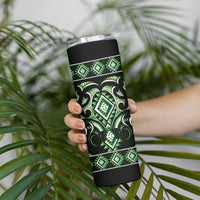 Green Ngaru Taniko With Aotearoa Maori Tattoo Skinny Tumbler LT14 - Polynesian Pride