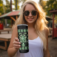 Green Ngaru Taniko With Aotearoa Maori Tattoo Skinny Tumbler LT14 - Polynesian Pride