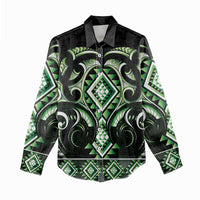 Green Ngaru Taniko With Aotearoa Maori Tattoo Women Casual Shirt LT14 - Polynesian Pride