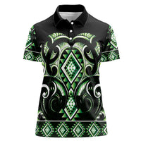 Green Ngaru Taniko With Aotearoa Maori Tattoo Women Polo Shirt LT14 Female Green - Polynesian Pride