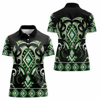 Green Ngaru Taniko With Aotearoa Maori Tattoo Women Polo Shirt LT14 - Polynesian Pride