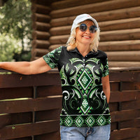 Green Ngaru Taniko With Aotearoa Maori Tattoo Women Polo Shirt LT14 - Polynesian Pride