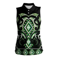 Green Ngaru Taniko With Aotearoa Maori Tattoo Women Sleeveless Polo Shirt LT14 Female Green - Polynesian Pride