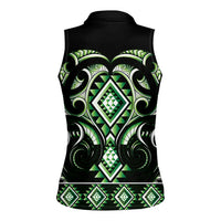 Green Ngaru Taniko With Aotearoa Maori Tattoo Women Sleeveless Polo Shirt LT14 - Polynesian Pride