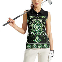 Green Ngaru Taniko With Aotearoa Maori Tattoo Women Sleeveless Polo Shirt LT14 - Polynesian Pride
