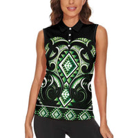 Green Ngaru Taniko With Aotearoa Maori Tattoo Women Sleeveless Polo Shirt LT14 - Polynesian Pride