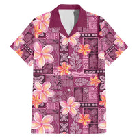 Pink Hawaii Plumeria With Tropical Flowers Motifs Family Matching Mermaid Dress and Hawaiian Shirt LT14 Dad's Shirt - Short Sleeve Pink - Polynesian Pride