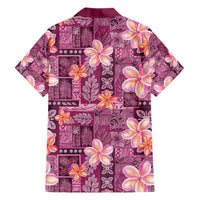 Pink Hawaii Plumeria With Tropical Flowers Motifs Family Matching Short Sleeve Bodycon Dress and Hawaiian Shirt
