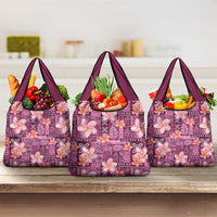Pink Hawaii Plumeria With Tropical Flowers Motifs Grocery Bag