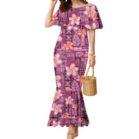 Pink Hawaii Plumeria With Tropical Flowers Motifs Mermaid Dress