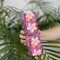 Pink Hawaii Plumeria With Tropical Flowers Motifs Skinny Tumbler LT14 - Polynesian Pride