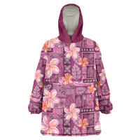 Pink Hawaii Plumeria With Tropical Flowers Motifs Wearable Blanket Hoodie LT14 One Size Pink - Polynesian Pride