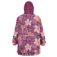 Pink Hawaii Plumeria With Tropical Flowers Motifs Wearable Blanket Hoodie LT14 - Polynesian Pride