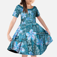 Cyan Hawaii Plumeria With Tropical Flowers Motifs Family Matching Mermaid Dress and Hawaiian Shirt LT14 Daughter's Dress Cyan - Polynesian Pride