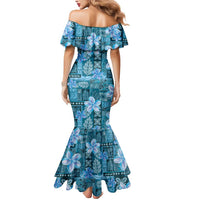 Cyan Hawaii Plumeria With Tropical Flowers Motifs Mermaid Dress LT14 - Polynesian Pride