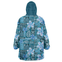 Cyan Hawaii Plumeria With Tropical Flowers Motifs Wearable Blanket Hoodie LT14 - Polynesian Pride
