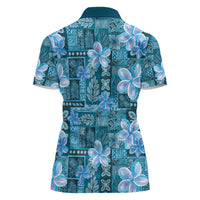 Cyan Hawaii Plumeria With Tropical Flowers Motifs Women Polo Shirt LT14 - Polynesian Pride